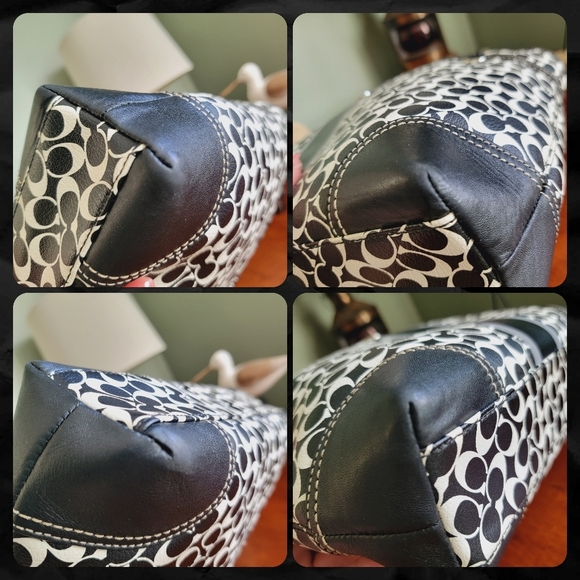 Coach F15137 Chelsea Heritage Stripe Signature Black White Coated Canvas Tote - Picture 14 of 14